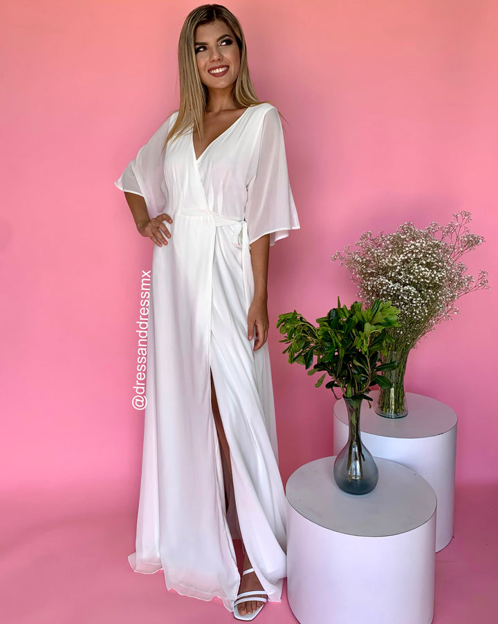 MAXIVESTIDO BLANCO MANGA CORTA